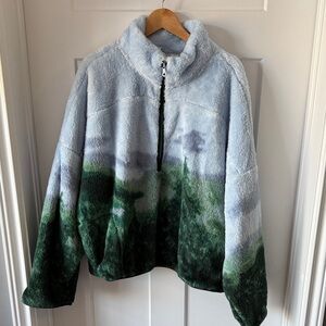 Aerie Sky Blue and Forest Green Fleece/Teddy Jacket